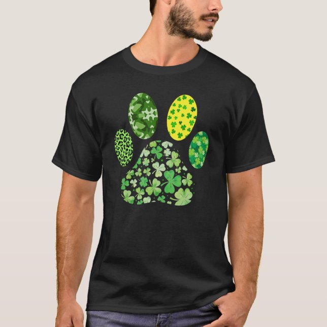Irish Cute Dog Paw C St Patrick's Day Lucky Shamro T-Shirt (Front)