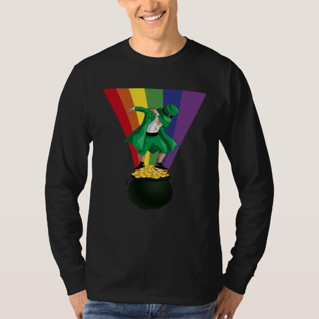 Irish Dabbing Leprechaun on Pot of Treasure Coins  T-Shirt (Front)