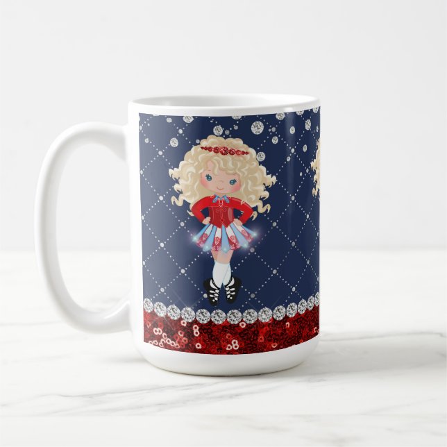 Irish Dance Blond Girl Soft Shoe Red, Blue Coffee Mug (Left)