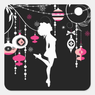 Irish Dance Christmas Ornaments Pink and Black Square Sticker