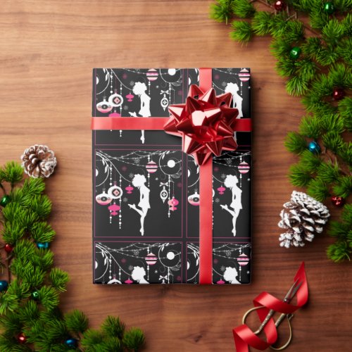 Irish Dance Christmas Ornaments Pink Black Wrapping Paper