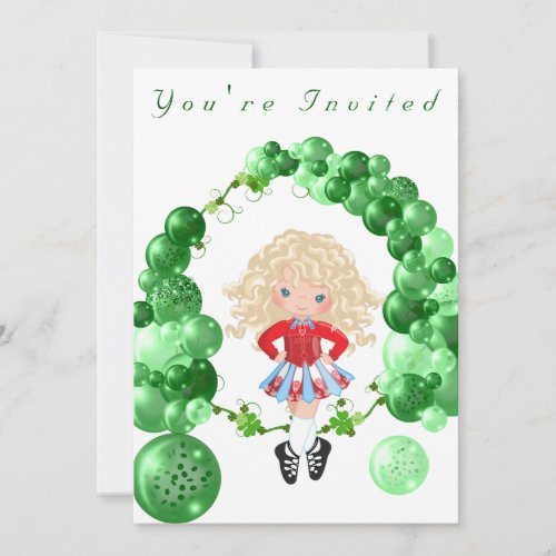 Irish Dance Green Balloon Arch Birthday Party Invitation