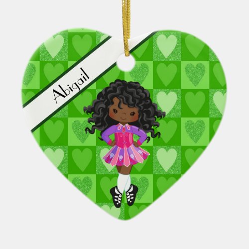 Irish Dance Green Monochrome Heart Christmas  Ceramic Ornament