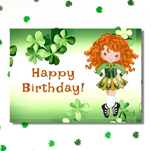 Irish Dance Green Shamrocks  Clovers Birthday Card