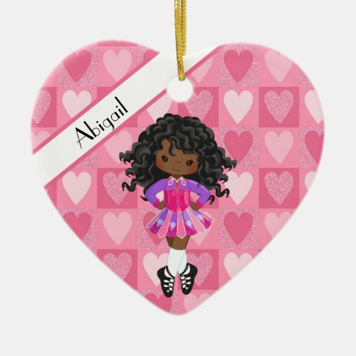 Irish Dance Pink Monochrome Heart Christmas Ceramic Ornament