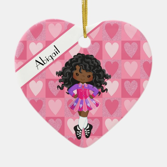 Irish Dance Pink Monochrome Heart Christmas Ceramic Ornament (Front)