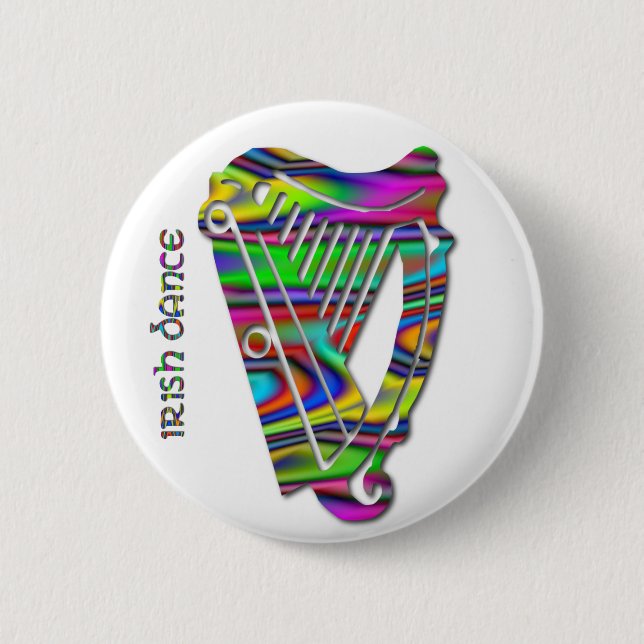 Irish Dance Rainbow Colors Harp of Ireland Button (Front)