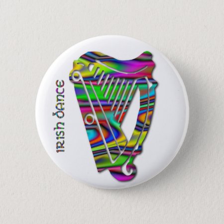 Irish Dance Rainbow Colors Harp Of Ireland Button