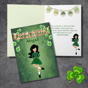 Irish Dance Shamrock Wishes Black Hair Birthday Card