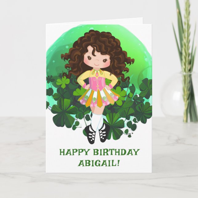 Irish Dance St. Patrick's Day Clovers Birthday Card (Front)