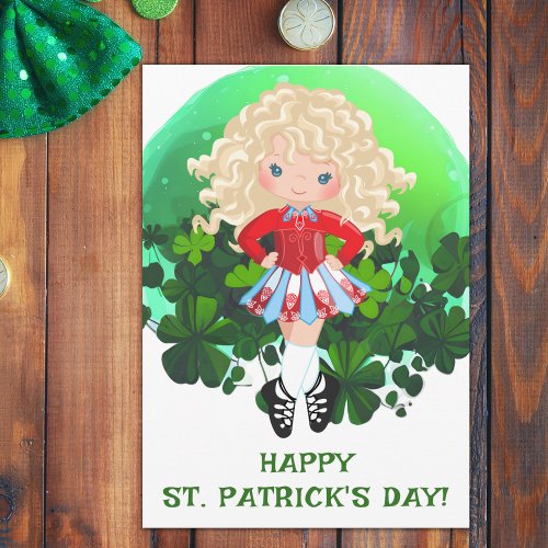 Irish Dance St Patricks Day Green Shamrocks Card