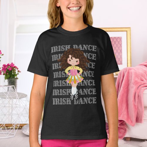 Irish Dance Typography Cute Girl in Solo Dress T_Shirt