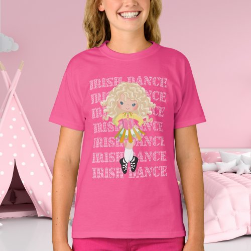 Irish Dance Typography Cute Girl in Solo Dress T_Shirt