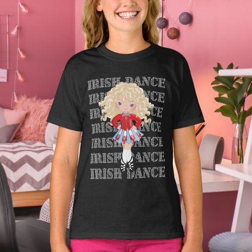 Irish Dance Typography Cute Girl in Solo Dress T_Shirt