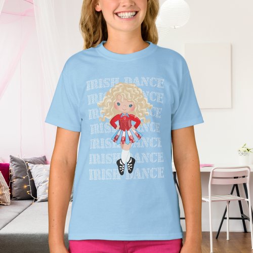 Irish Dance Typography Cute Girl in Solo Dress T_Shirt