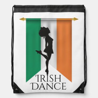 Irish Dancer and Flag of Ireland Hard Shoe Dance Drawstring Bag