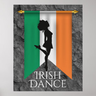 Irish Dancer and Flag of Ireland Hard Shoe Dance Poster