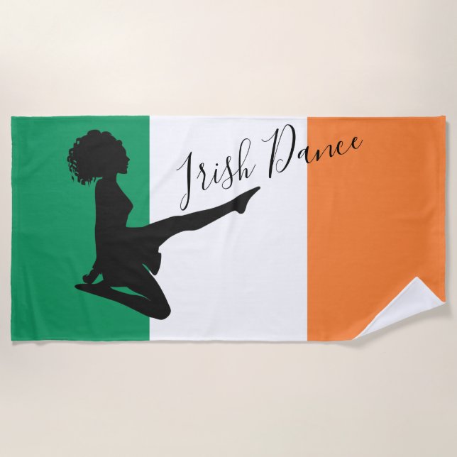 Irish Dancer and Flag of Ireland Soft Shoe Dance Beach Towel (Front)