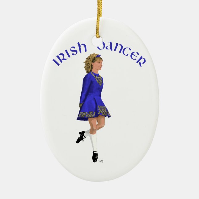Irish Dancer Blonde in Blue Ceramic Ornament (Front)