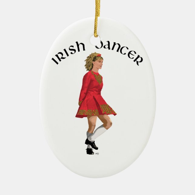Irish Dancer Blonde in Red Ceramic Ornament (Front)