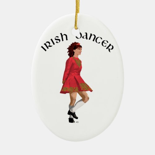Irish Dancer Brunette in Red Ceramic Ornament