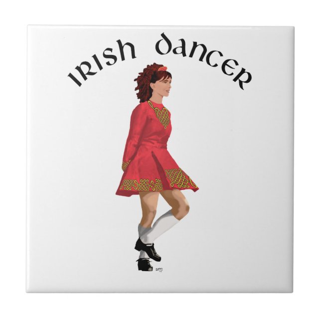 Irish Dancer Brunette in Red Ceramic Tile (Front)