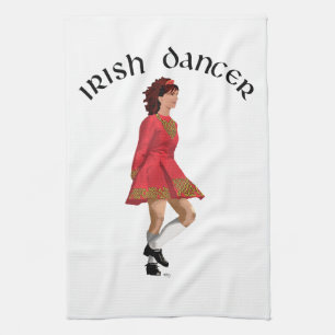 Irish Dancer Brunette in Red Kitchen Towel