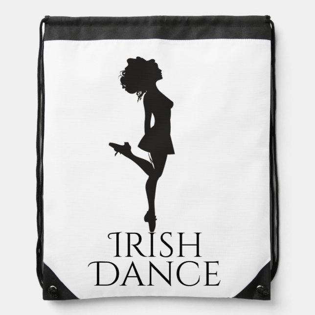 Irish Dancer Hard Shoe Black and White Dance Drawstring Bag (Front)