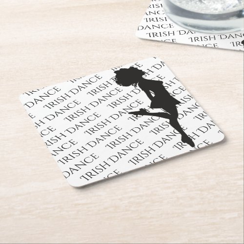 Irish Dancer Hard Shoe Black and White Dance Square Paper Coaster