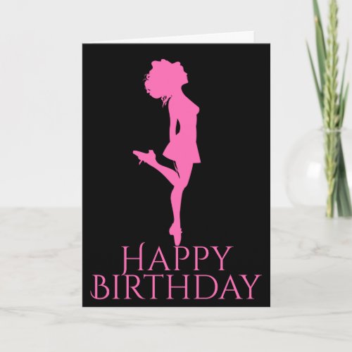 Irish Dancer Hard Shoe Black Pink Dance Birthday Card