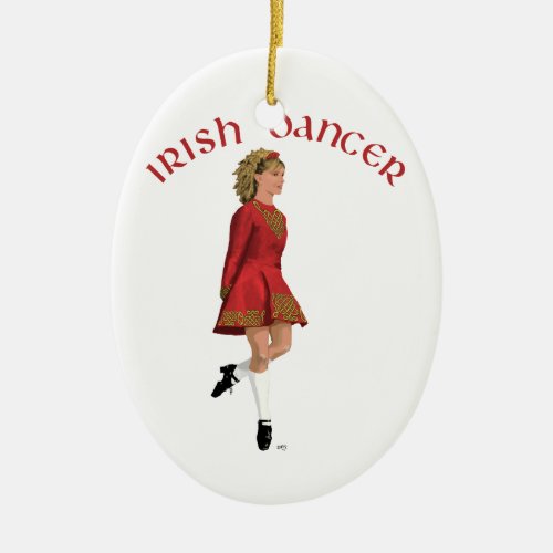 Irish Dancer in Red Ceramic Ornament