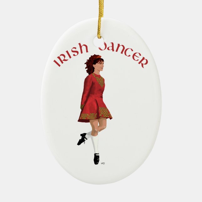 Irish Dancer in Red Ceramic Ornament (Front)