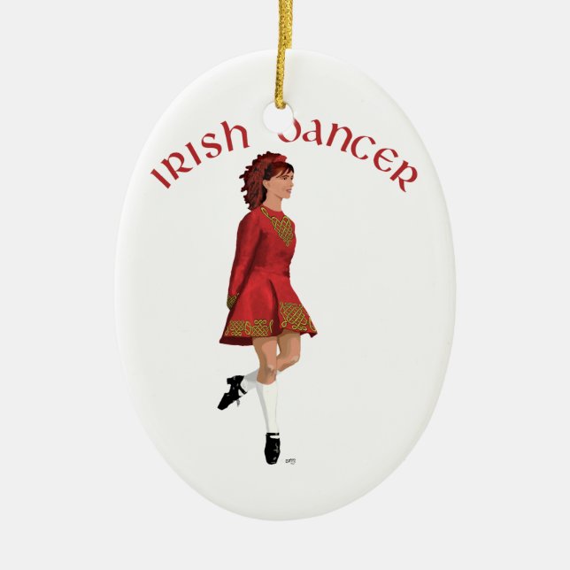 Irish Dancer in Red Ceramic Ornament (Front)