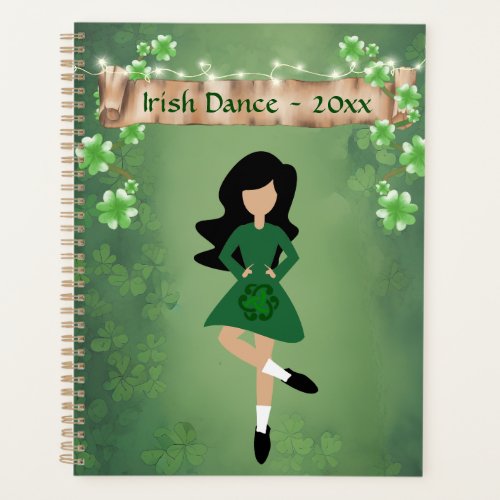 Irish Dancer with Black Hair and Clovers Dance Planner