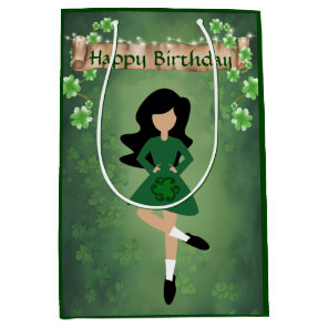 Irish Dancer with Black Hair Happy Birthday Dance Medium Gift Bag