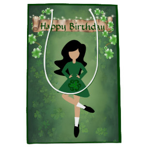Irish Dancer with Black Hair Happy Birthday Dance Medium Gift Bag