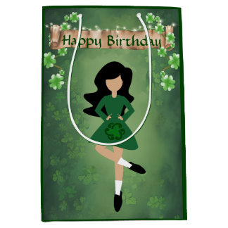 Irish Dancer with Black Hair Happy Birthday Dance Medium Gift Bag
