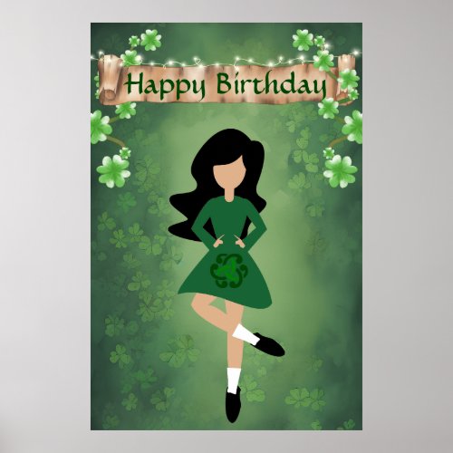 Irish Dancer with Black Hair Happy Birthday Dance Poster