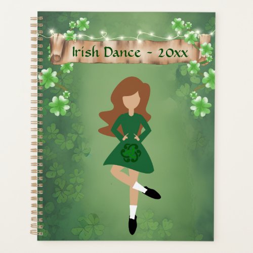 Irish Dancer with Brown Hair and Clovers Dance Planner