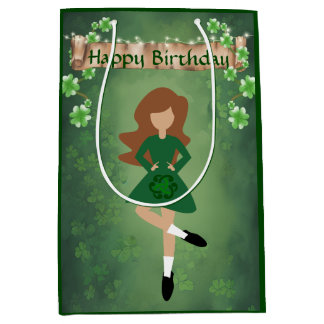 Irish Dancer with Brown Hair Happy Birthday Dance Medium Gift Bag
