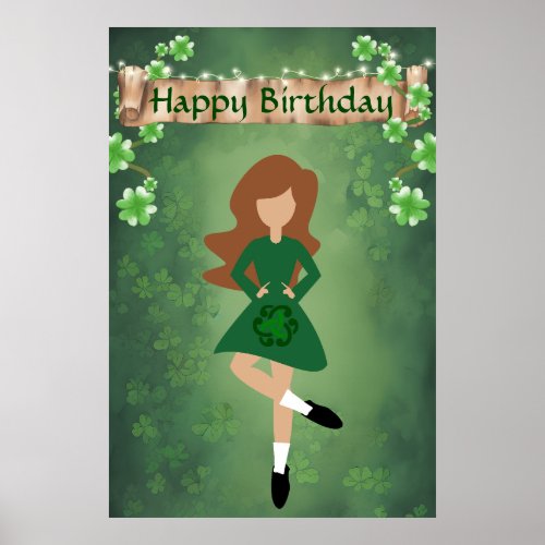 Irish Dancer with Brown Hair Happy Birthday Dance Poster