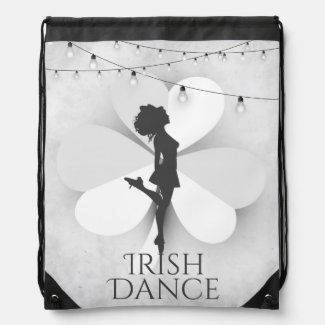 Irish Dancer with Clover and String Lights Dance Drawstring Bag