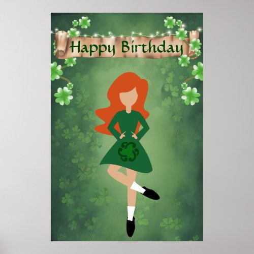 Irish Dancer with Red Hair Happy Birthday Dance Poster
