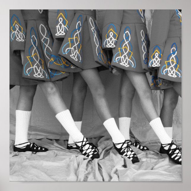 Irish Dancers Black and White Color Embroidery Poster (Front)