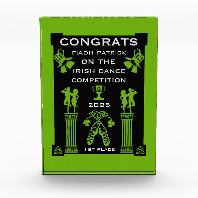 Irish Dancing Competition Acrylic Award (Front)