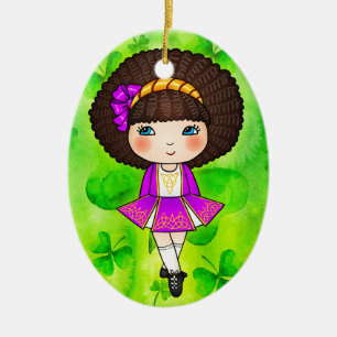 Irish dancing girl in violet dress ceramic ornament