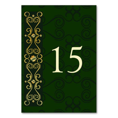 Irish Design Elegant Gold Dark Green Wedding Table Number