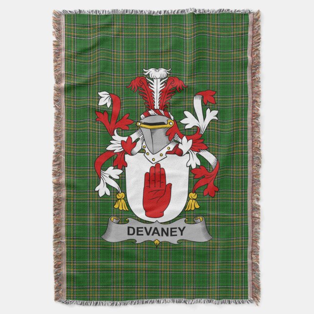  Irish Devaney or O_Devaney Coat of Arms Family Cr Throw Blanket (Front Vertical)