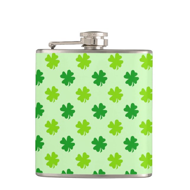 Irish Drinking Humor Booze Whiskey Green Samrocks  Flask (Front)