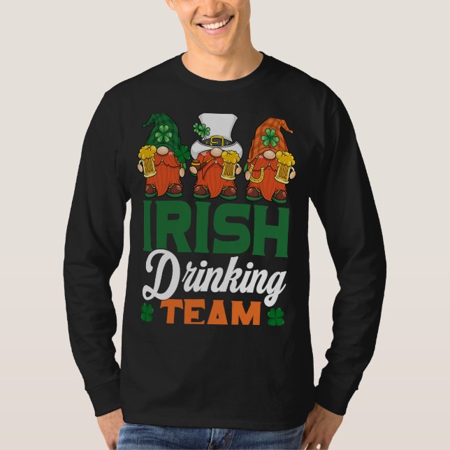 Irish Drinking Team Drinking Beer Gnome  Patricks  T-Shirt (Front)